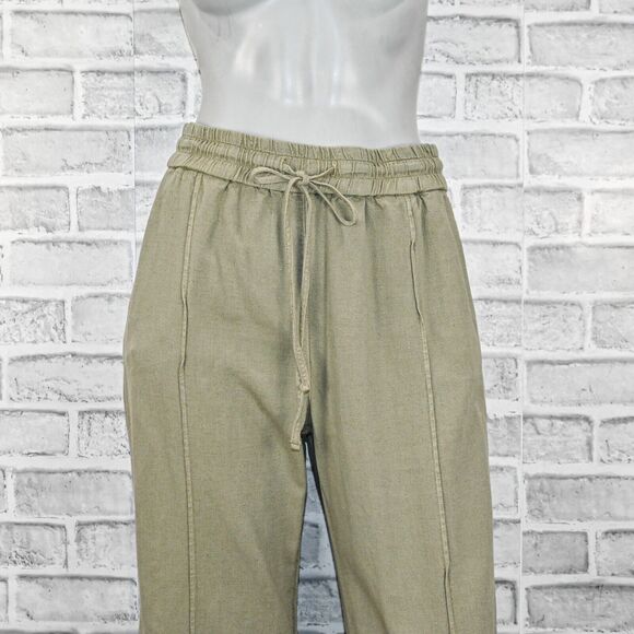 Raquel Allegra Women's wide leg Drawstring Pants in green fringe hem size 0 - Picture 7 of 9